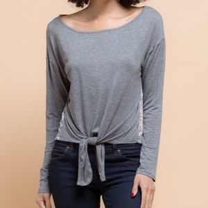 Grey Dolman Sleeve Top with Aztec Print Back